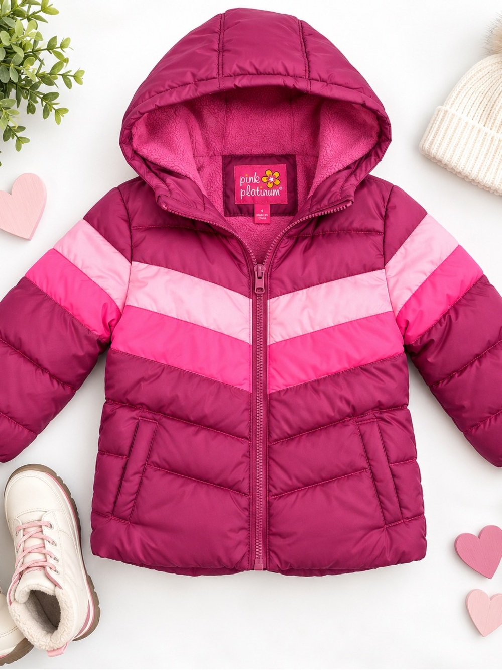 Pink Platinum Girls Colorblock Puffer Jacket NWT – Size 4